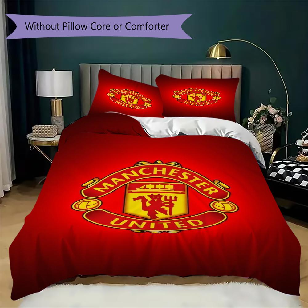 Manchester Unitedaa Pattern Bedding uilt Set uilt Cover Pillowcase Home Decoration Birthday Gift (1 * duvet cover + 2 * pillowcase without core)