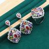 Luxuriously Color-preserving Vintage-sensitive Zircon Bracelet Necklace Earrings Ring Flower Accessories Set