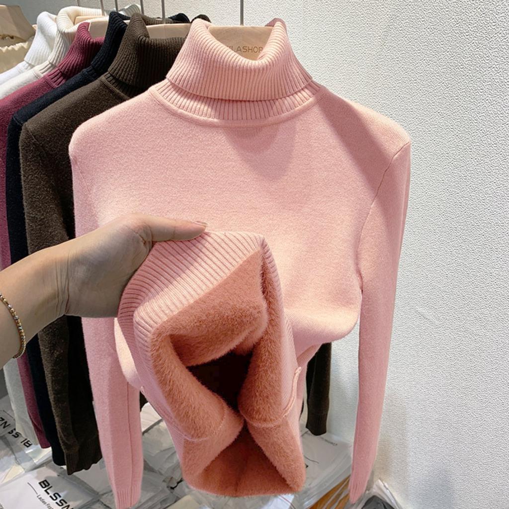 Бархатный свитер с высоким воротом One Piece с утолщенным бархатом для женщин, новая теплая базовая кофта с длинным рукавом на осень и зиму