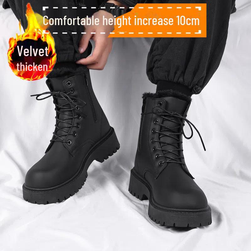 COS Men's Genuine Leather British Style Height-Boosting 10cm Motorcycle Martin Boots