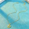 Versatile Necklace with Opal Inlayed Sun Moon Pendant Dainty Collarbone Chain Fashionable Sun Moon Neck Jewelry Ornament