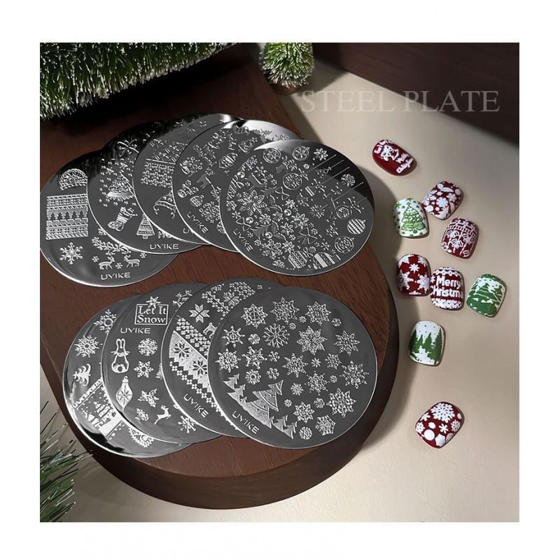 Christmas Nail Art Stamping Plates Set 9pcs Snowflake Elk Tree Design Salon Use