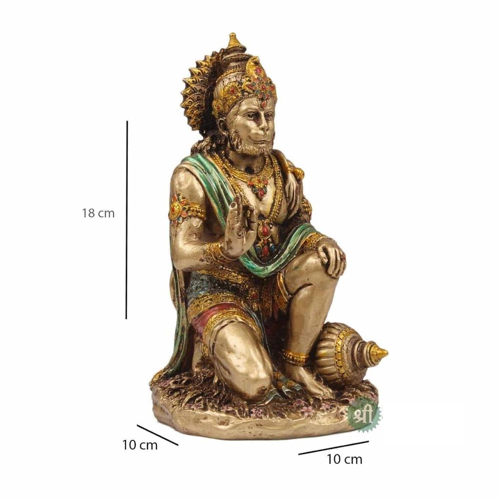 7" Hanuman Statue Sitting Metal Finish Idol Decorative Showpiece Handcrafted Hanuman Ji Murti for Home Office and Gifting Purpose Sculpture,