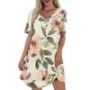 Women's Summer Fashion Casual V-Neck Floral Print Short Sleeve Pocket Dress