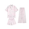 Summertime Three-piece Ice Silk Pajamas For Women Short-sleeved Suit Pink Playing Card Pajamas Sweet, Cute and Comfortable Home Clothes