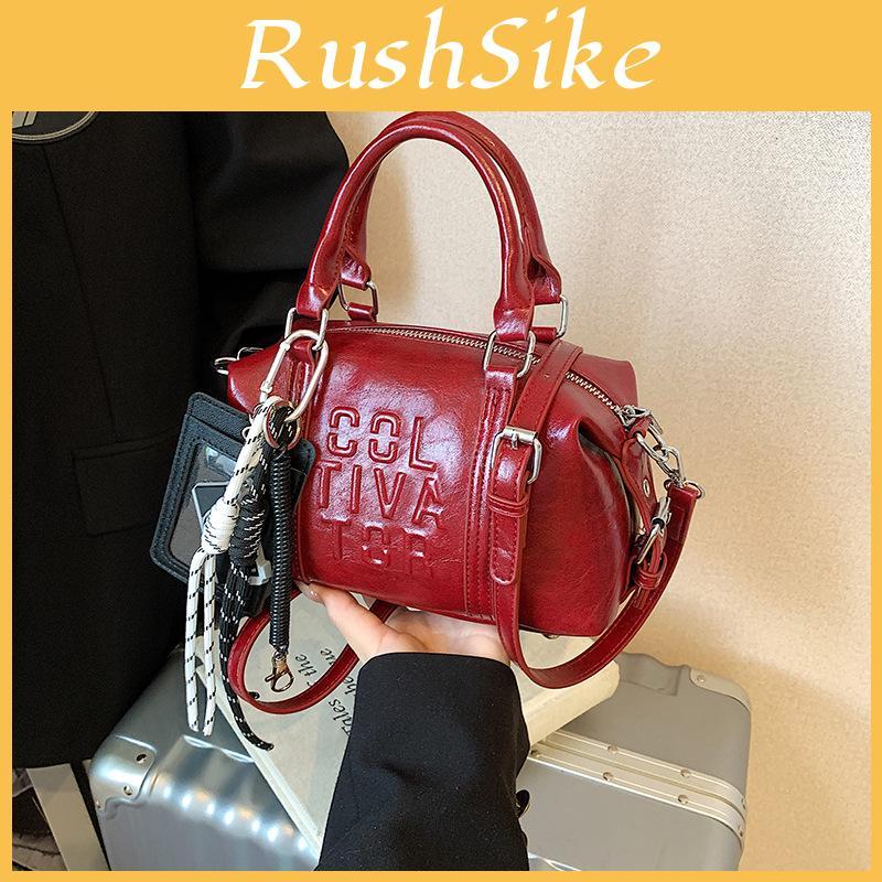 Letter Compact Pu Boston Bag With Seam Details For Casual Outings