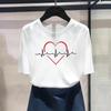 (Asian Size) Fashion Print Heartbeat Sweet 90s Style Trend Cute Graphic Tee Female Casual T Clothing Casual Women's Top Short Sleeve T-shirt