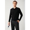 Men's Black 3-button Front Patterned Knitwear Sweater A32y5088