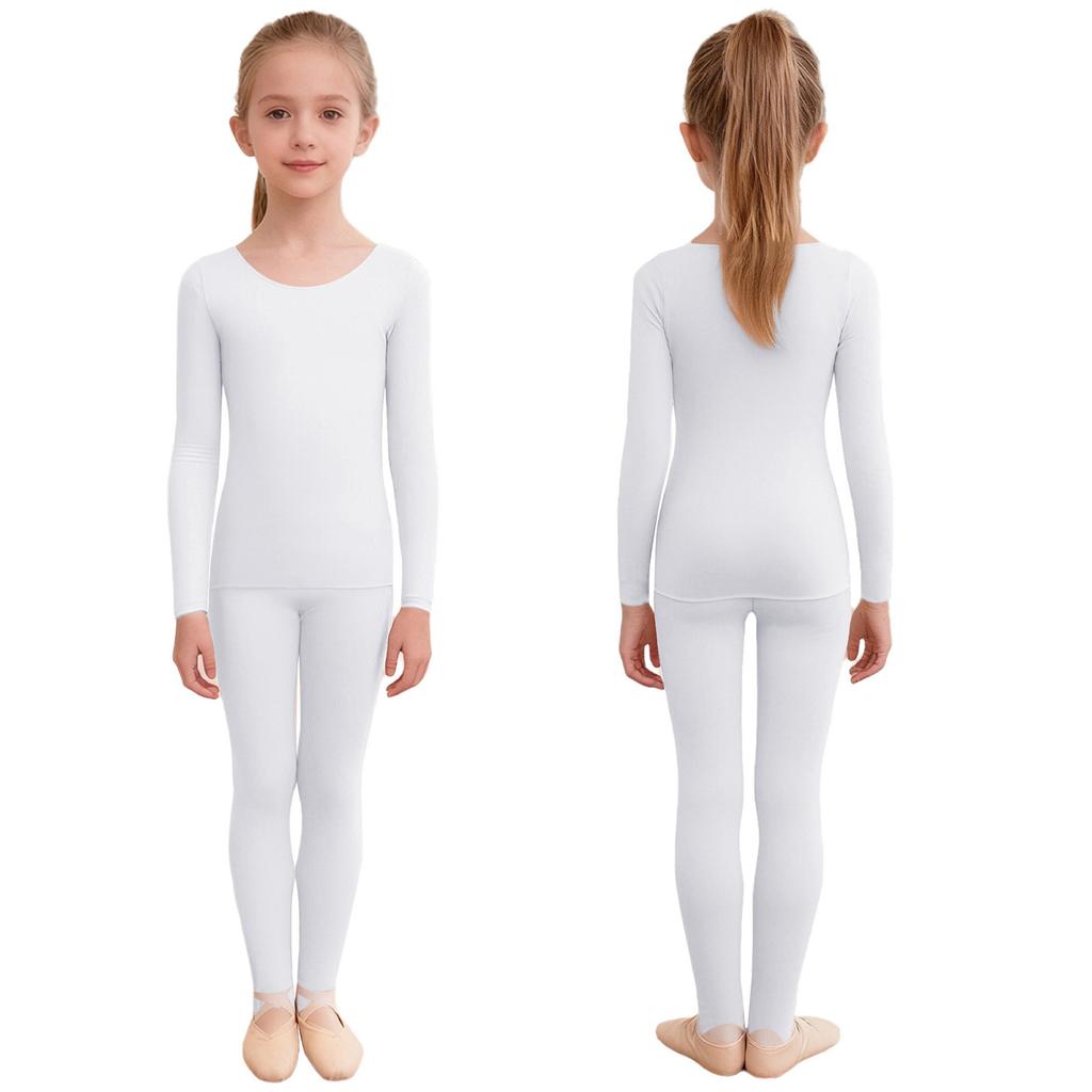 Versatile Kids Thermal Base Layer Set Round Neck Top & Elastic Waist Leggings – Ideal for Dance, Skating & Cold Weather