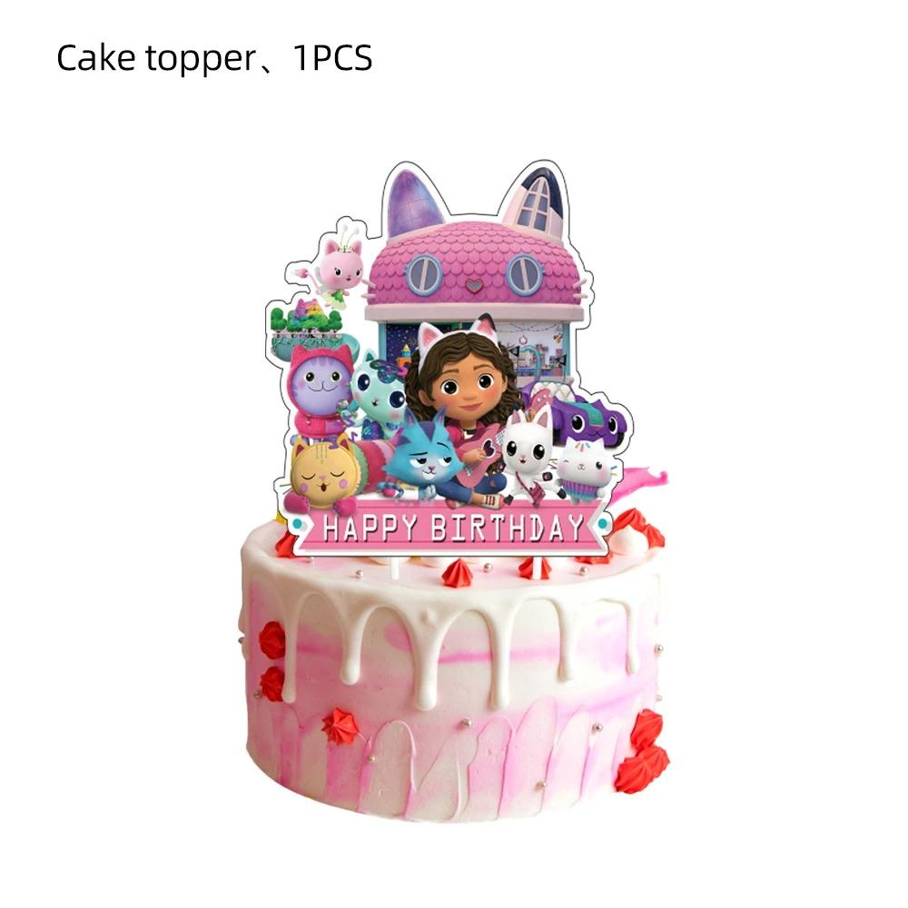 Pink Gabby House Birthday Party Decoration Banner Balloons Gabby Paper Cake Topper Plate Napkins Girl Party Decorations Supplies
