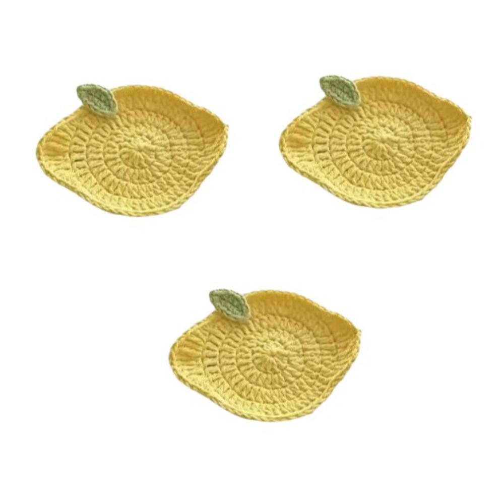 3PCS Heat-insulating Hand-crocheted Lemon Coasters Fruit-themed Cup Mats Drink Mats Kitchen