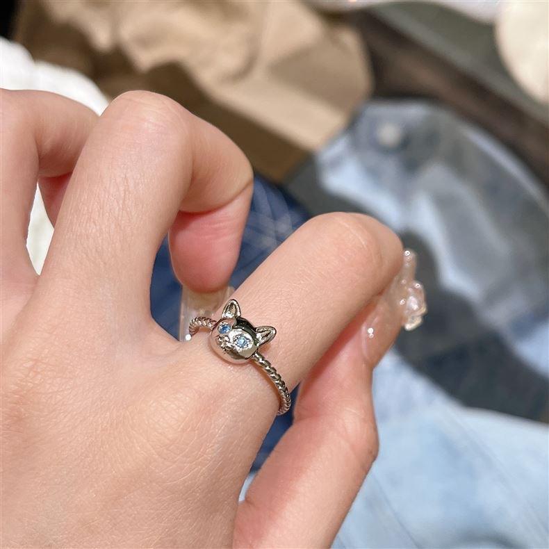 Cute Minimalism Thin Metal Cat Ring For Women Men Retro Silver Color Kitten Animal Zircon Open Ring Party Jewelry Gift