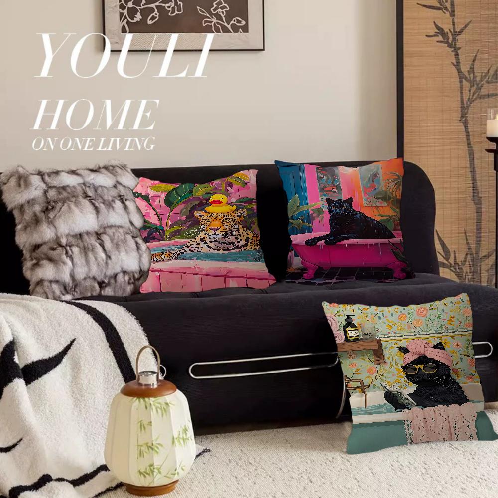 Colorful Bathtub Animal Tiger Zebra Black Cat Pillow Cover Sofa Cushion Cover Home Room Decoration Children Gift