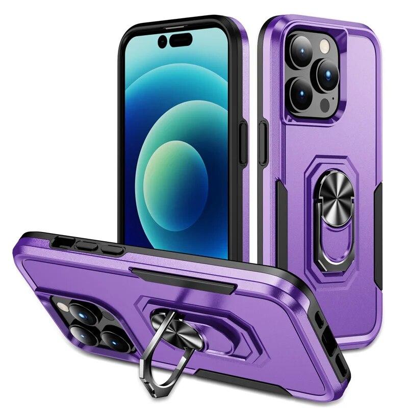 Armor Shockproof Magnetic Ring Phone Case For iPhone 13 11 12 14 Pro Max XR X XS Max 13Pro Hard PC Ring Holder Bumper Back Cover