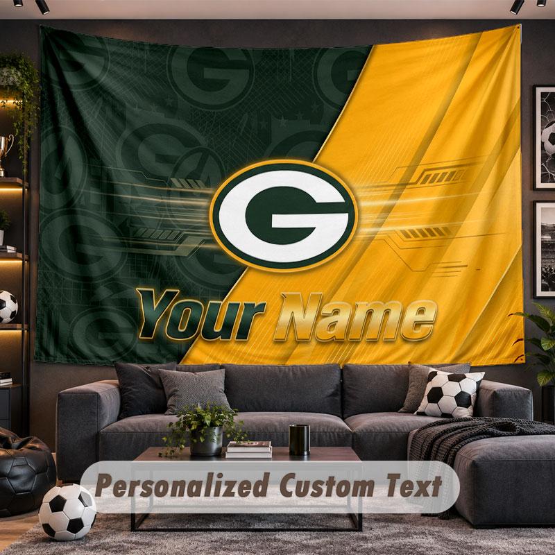 Wall Hanging Tapestry Custom NameGreen Bay Packers Pattern Personalized Printed Fabric Wall Decor