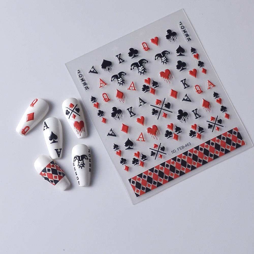 Водонепроницаемый набор тисненых наклеек для ногтей Poker 5D - Дизайн в клетку