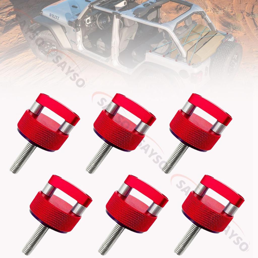 6X Aluminum Hard Top Quick Removal Fastener Thumb Screw For 2007-2018 Jeep Wrangler JK 2DR And Unlimited 4DR