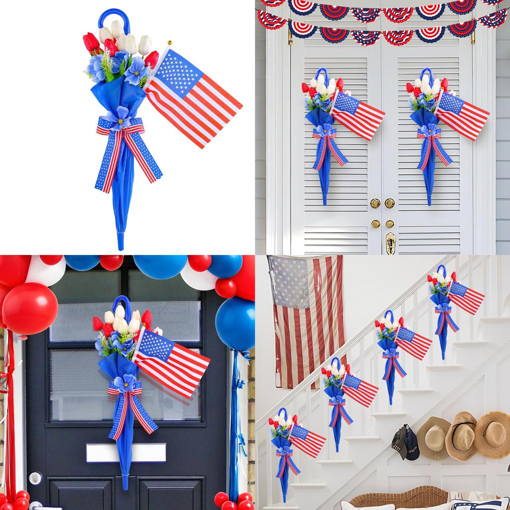 Day Tulip Independence Umbrella Wall Hanging Festive Decor With Red Flag White