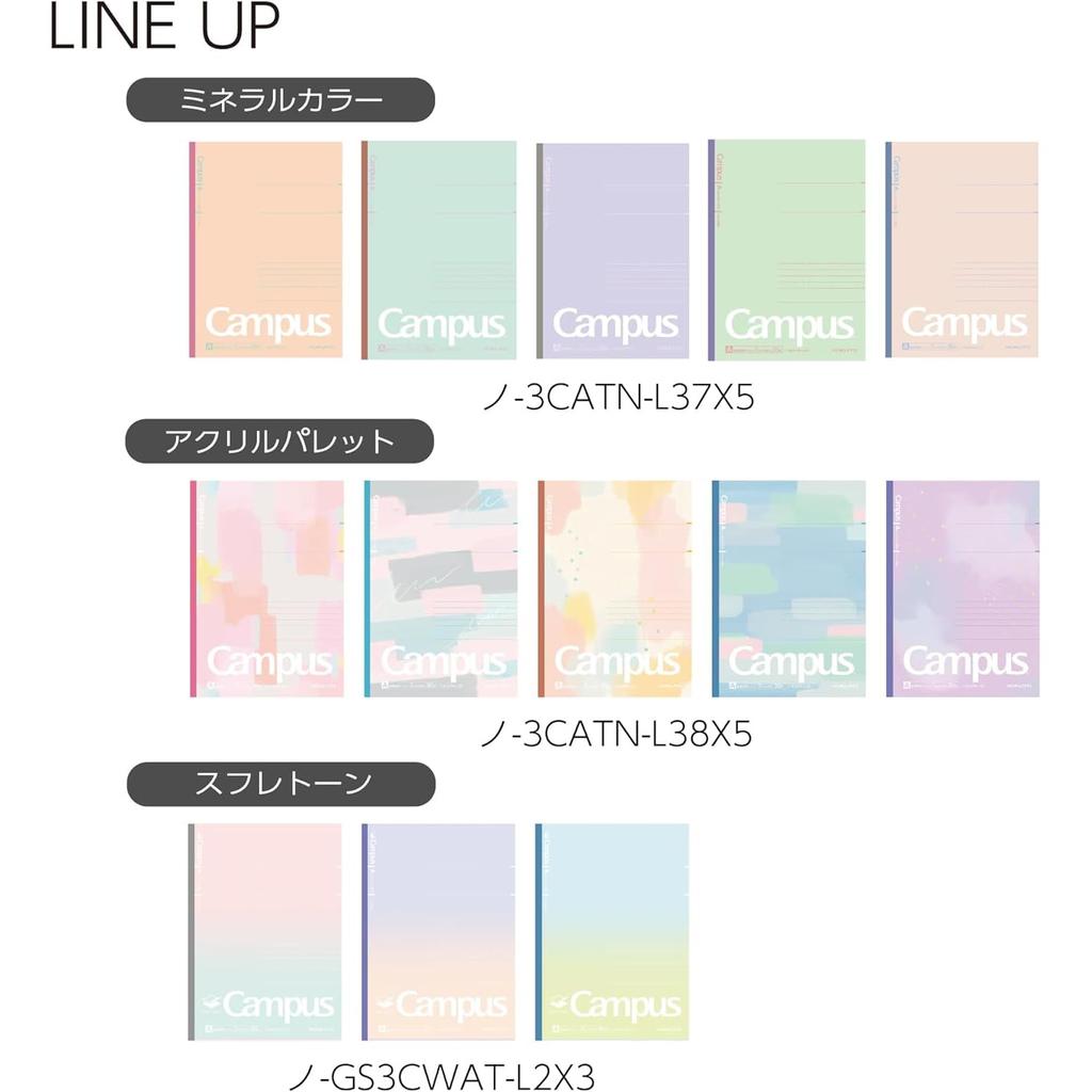 KOKUYO Campus Note Dot A 7mm Ruled semi-B5 30 Sheets 30 Lines 5 Volumes 5 Volumes Mineral Color Limited Imported from Japan (NO-3CATN-L37X5)
