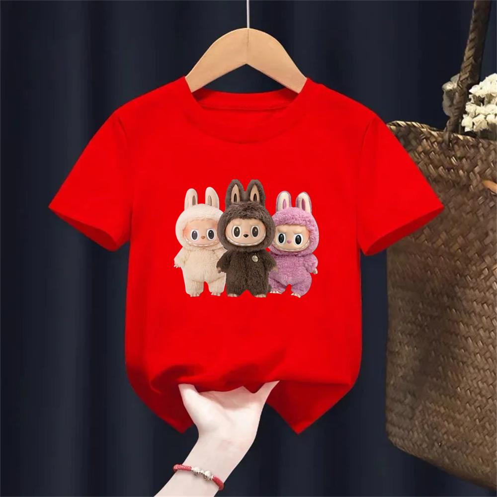 T-shirt Suitable for Labu Doll Print Boys Girls Top 3-12 Age Toddle T-shirts Summer Casual Short Sleeve Fashion Clothing