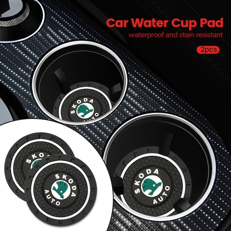 AAAJG1 2pcs Car Coasters Water Cup Holder Pads Cup Slot Non-Slip Mat Interior Accessories For Skoda Octavia 1 2 3 A4 A5 A7 A8 MK1 MK2