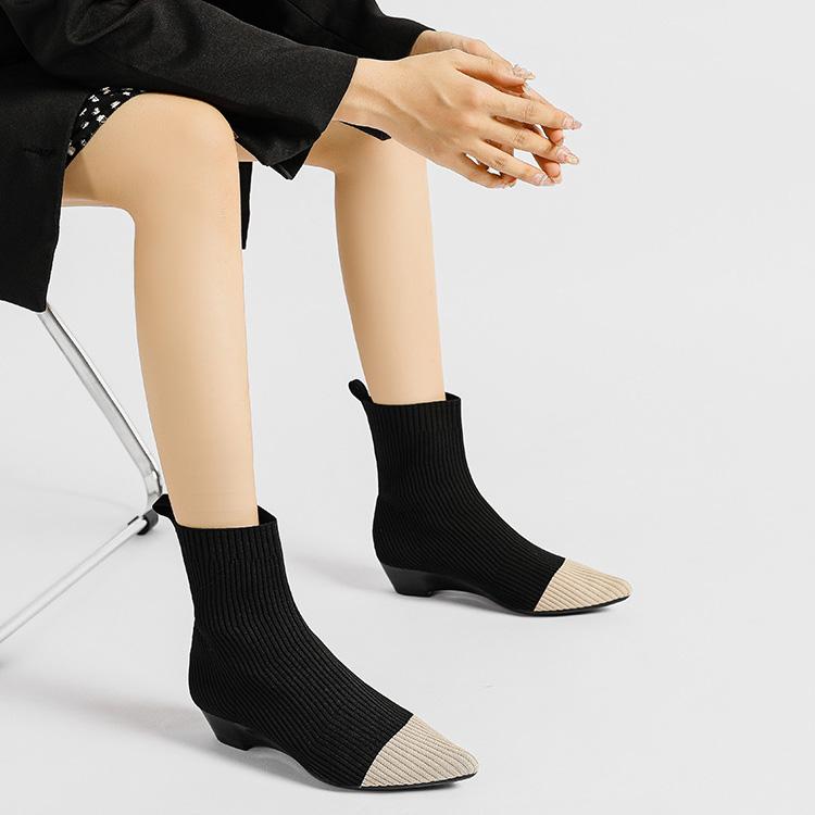 Осень-зима Большие размеры женские вязаные короткие сапоги-трубы повседневные удобные остроносые сапоги на покатом каблуке туфли 34-43