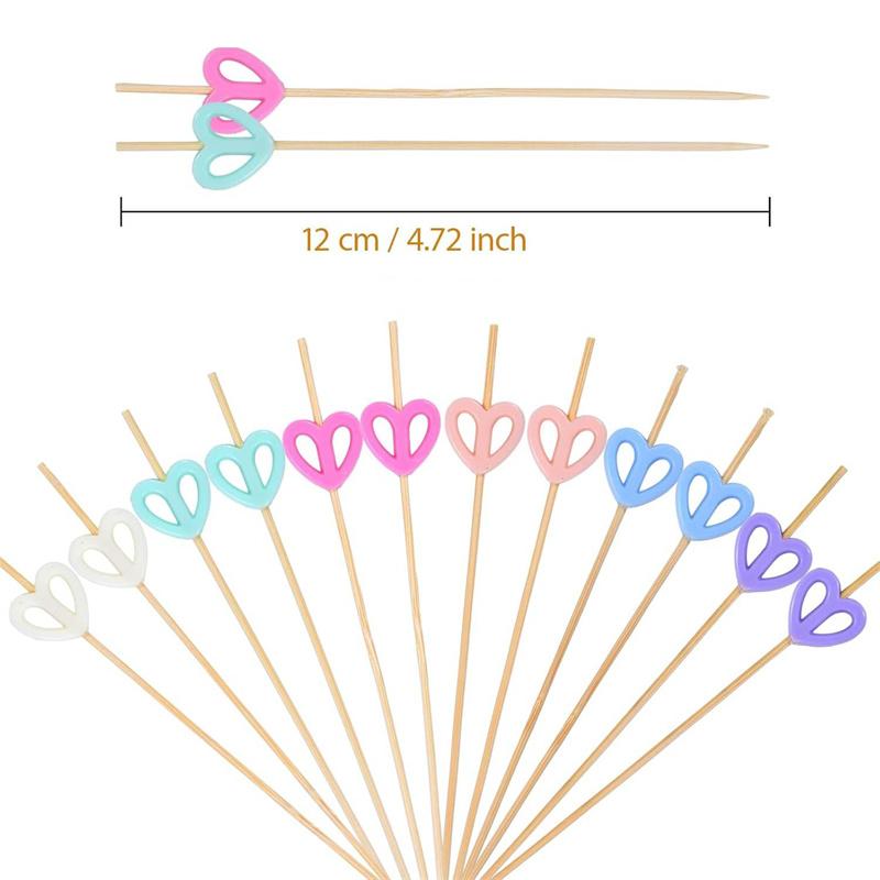 VV 100Pcs new Heart Cocktail Picks Toothpicks Skewers Bamboo Appetizer Sticks Decorations For Food Drinks Fruits Dessert