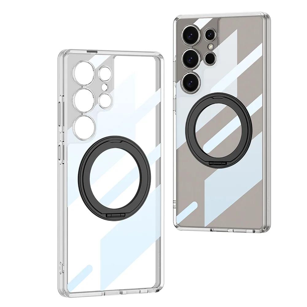 Чехол для телефона Samsung Galaxy S25 S24 S23 Ultra Clear Magnetic Holder Защитный противоударный прозрачный чехол с кольцом-подставкой
