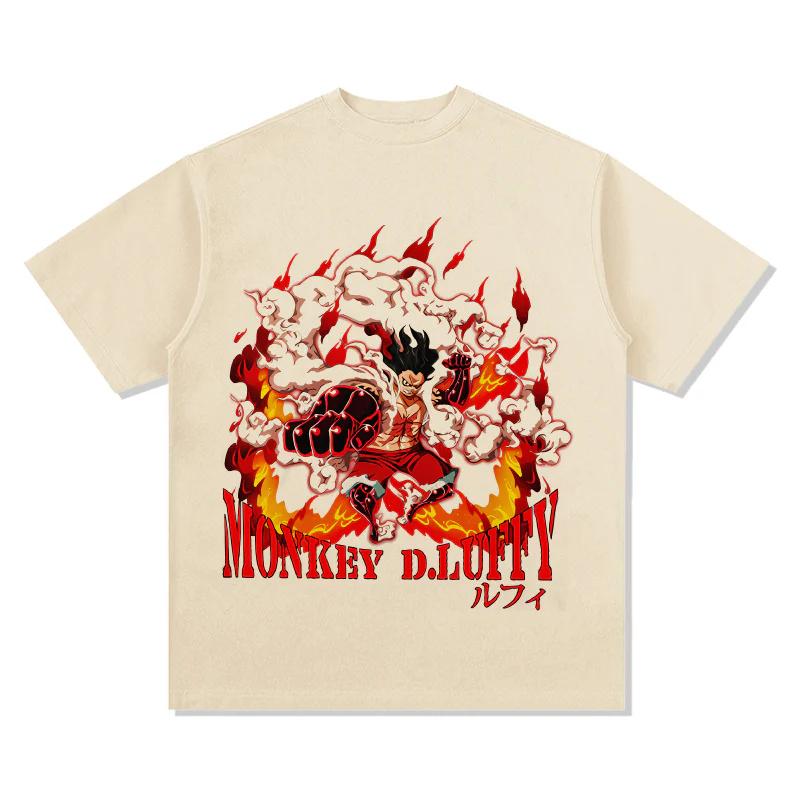 Футболка с принтом One Piece Monkey D Luffy Gear 4 Мужская Женская Харадзюку Хлопок Модная Уличная Свободная Короткий рукав Круглый вырез Графическая футболка