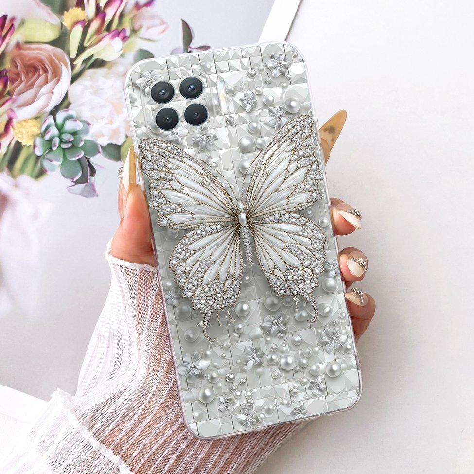 Clear For Oppo F17 Pro Case CPH2119 Cute Cat Fashion Butterfly Funny Painted Bumper Cover For Oppo F17 Pro Casing