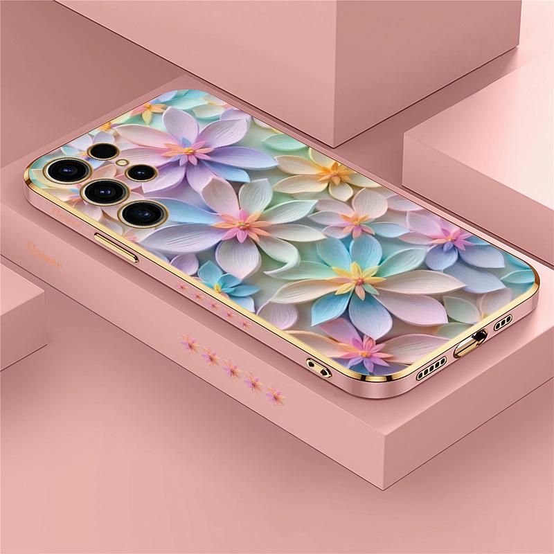 S25 Ультрамягкий силиконовый чехол для Samsung Galaxy S22 S21 S25 Plus S24 FE S24 Plus Ударопрочный с цветочным узором и покрытием