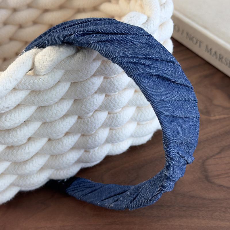 Винтажная женская голубоватая клетчатая повязка на голову Широкие джинсовые обручи для волос для женщин и девушек Повседневный головной убор