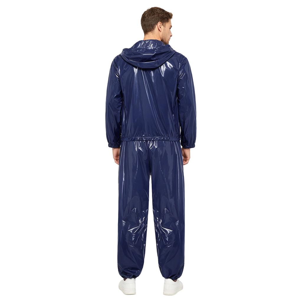 Mens Waterproof Tracksuit Hooded Windbreaker Front Zipper Pocket Jogging Pants Elastic Waist Rainwear Suit