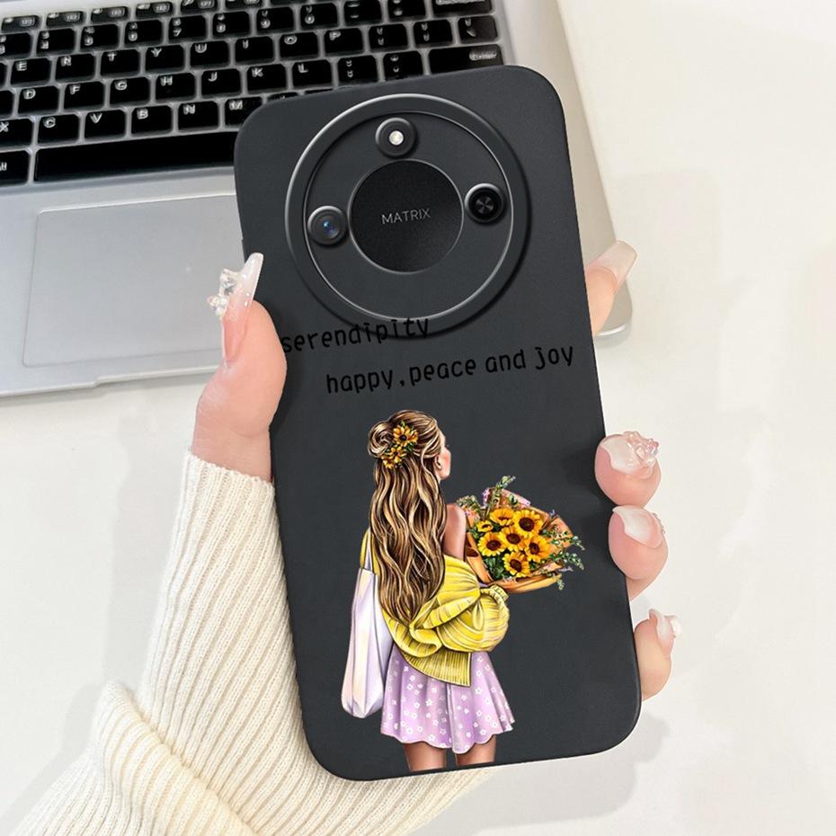 Phone Case For Honor X9c Smart 5G Pretty Girl Flower Printed Soft Silicone Back Cover For Honor X9C X9cSmart Cases Bumpers