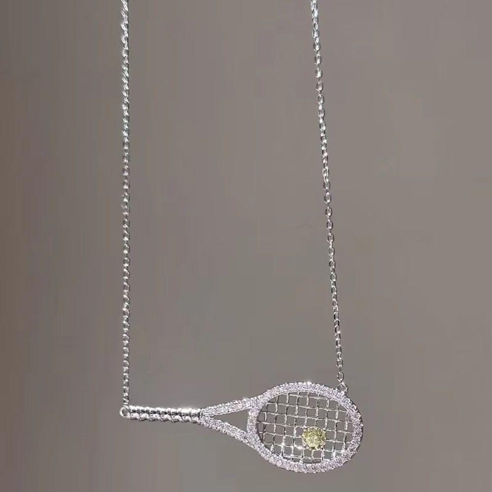 With Diamonds Pendant Necklace Zirconia Metal Sweater Chain Tennis Racket Necklace Jewelry Gifts