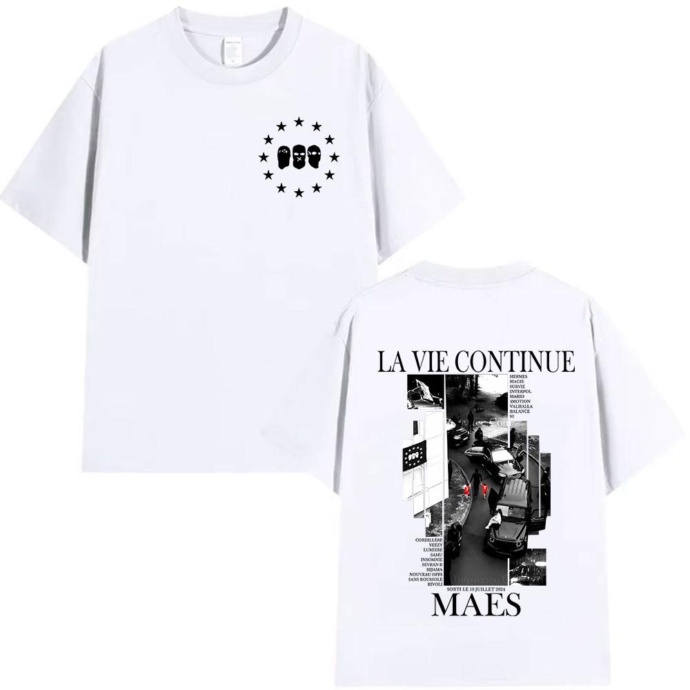 2025 Summer Rapper La Vie Continue Maes Album Graphic Tshirt Male Gothic Hip Hop Cotton Tshirt Punk Short Sleeve Loose Tshirt