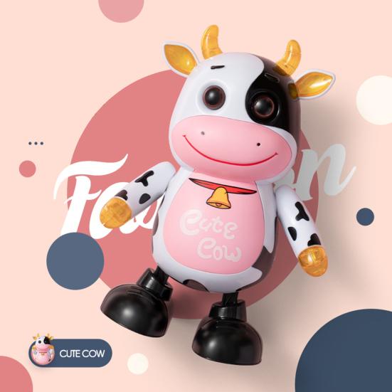 Kids Electric Cow Toy with LED Light Music Singing Dancing Cartoon Dairy Cattle Toy Toddlers Interactive Educational Movable Eyes Animal Musical Toy