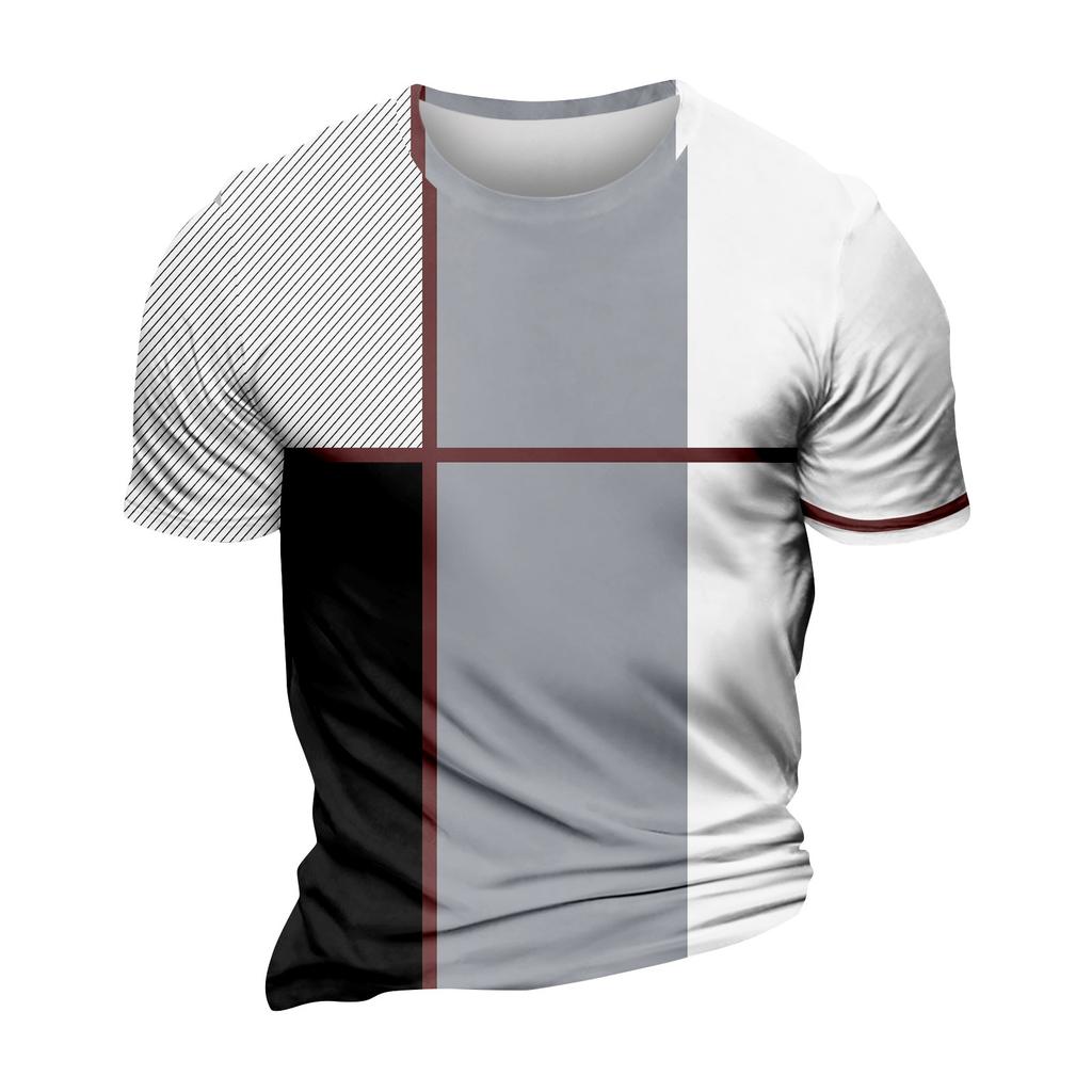 Fashion Striped Print - Men's Casual Round Neck Short Sleeved T-shirt