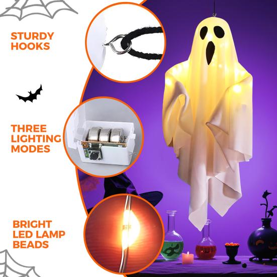 3 шт. Подвесные призраки на Хэллоуин 19,6" Светодиодная подсветка Уличный Летающий Белый Призрак для Патио на Переднем Дворе Газона Сада Декор для Вечеринки