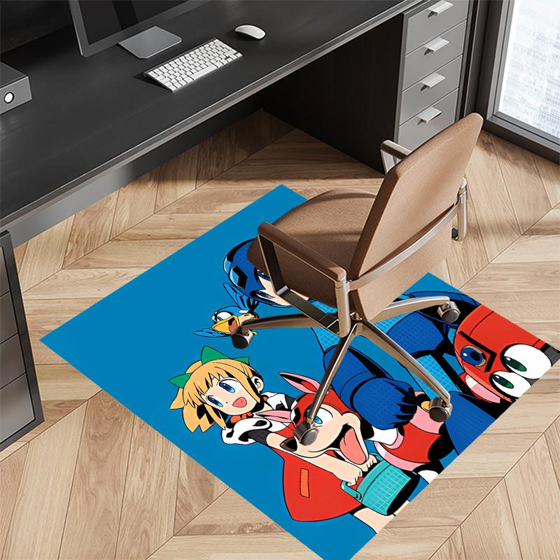1pc Cartoon Rockman Game Megaman1 Print Area Rug - Soft, Washable Non-Slip Indoor Mat for Office Chairs, Living Room, Home Office Decorative Rug