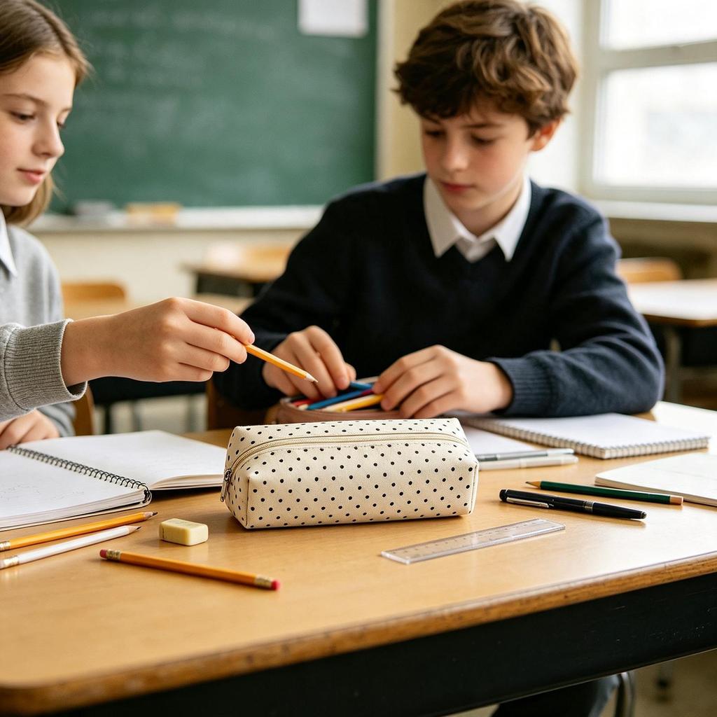 Dot Pencil Case Canvas Polka Simple Aesthetic Stationery Pouch Portable Small Storage Bag For Students Back To School Supplies