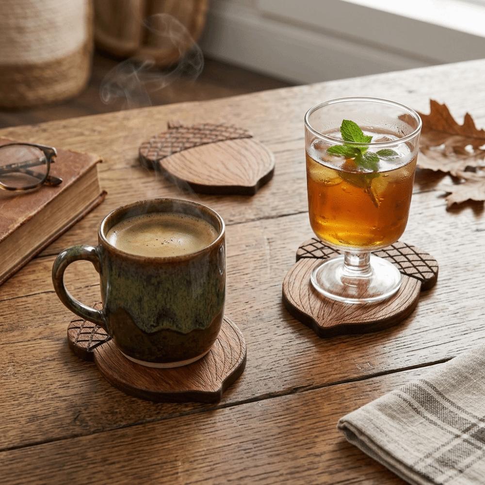 5PCS Anti Scald Acorn-Shaped Coasters 2D Flat Insulation Pad Multipurpose Drink Pad Holiday Decor