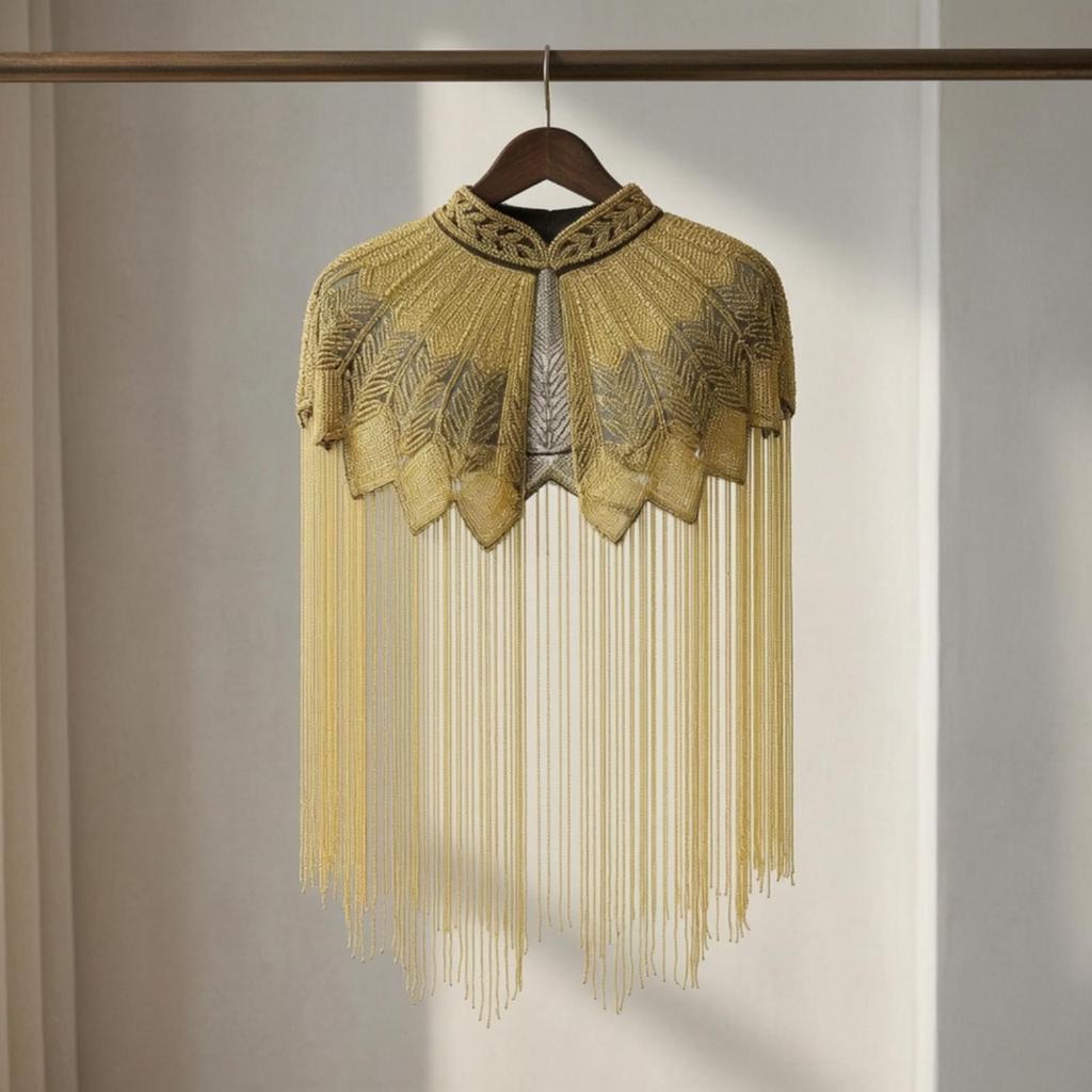 Beaded Fringe Capelet Decorative Geometric Style