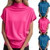 Модные женские топы с коротким рукавом и воротником-стойкой из полиэстера и хлопка, свободная футболка с коротким рукавом для женщин