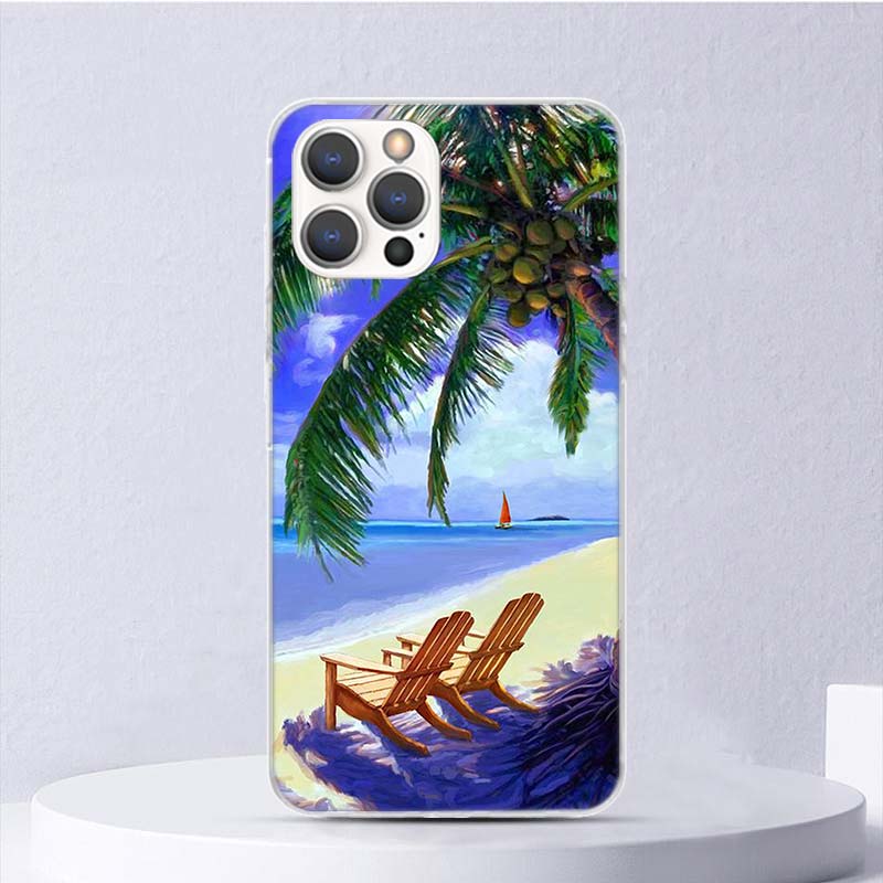 Летний Закат на Пляже Море Пальма Мягкий Чехол Для iPhone 16 17 Air 16E 15 Plus 11 12 13 Mini 14 Pro Max Чехол для Телефона Apple 7 8 SE C