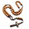 Wood Column-shaped Rope Braided Prayer Beads Cross Necklace Pendant Saint Benedict for Men Women Religious Jewelry