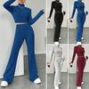 2Pcs/Set Women Solid Color Knitting Outfit Turtleneck Long Sleeve Cropped Tops High Waist Flared Pants Slim Fit Ribbed Winter Outfit