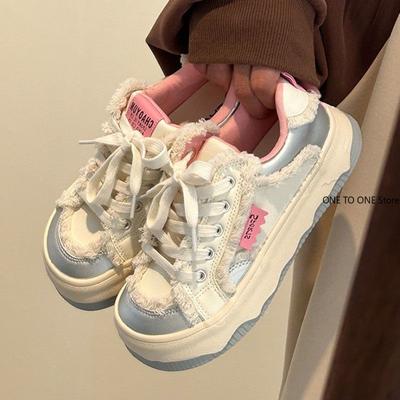 2024 Толстая подошва Белые туфли Модные грубые туфли на плоской подошве для женщин Удобная вулканизированная обувь Новые дизайнерские кроссовки для женщин