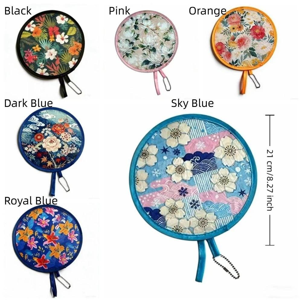Japanese Style Folding Fan Flower Pattern Collapsible Fan Mini Handheld Fan Beach Use