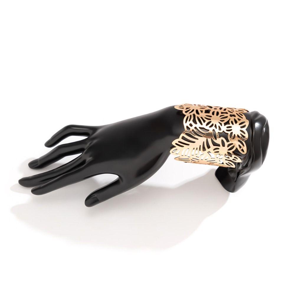 Европейский американский стиль полые листья цветок браслет металлические манжеты браслеты простой широкий женский браслет